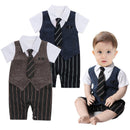 Striped Gentleman Baby Romper with Tie