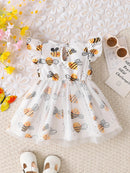 Bee Print Tulle Baby Girl Dress