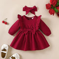 Ruffled Long-Sleeve Baby Girl Dress & Headband SetBaby Dress Set