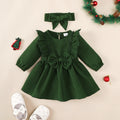Ruffled Long-Sleeve Baby Girl Dress & Headband SetBaby Dress Set