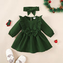 Ruffled Long-Sleeve Baby Girl Dress & Headband SetBaby Dress Set