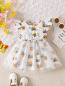 Bee Print Tulle Baby Girl Dress