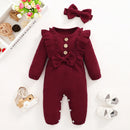Ruffled Long-Sleeve Baby Girl Romper & Headband Set