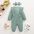 Ruffled Long-Sleeve Baby Girl Romper & Headband Set