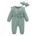 Ruffled Long-Sleeve Baby Girl Romper & Headband Set