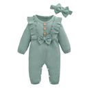 Ruffled Long-Sleeve Baby Girl Romper & Headband Set