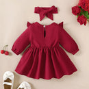Ruffled Long-Sleeve Baby Girl Dress & Headband SetBaby Dress Set