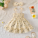 Bee Print Ruffled Baby Girl Dress & Headband Set
