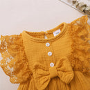 Lace Trim Baby Girl Romper & Headband Set
