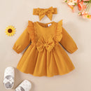 Ruffled Long-Sleeve Baby Girl Dress & Headband SetBaby Dress Set