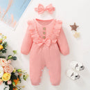 Ruffled Long-Sleeve Baby Girl Romper & Headband Set