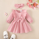 Ruffled Long-Sleeve Baby Girl Dress & Headband SetBaby Dress Set