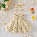 Bee Print Ruffled Baby Girl Dress & Headband Set