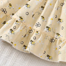 Bee Print Ruffled Baby Girl Dress & Headband Set