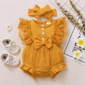 Lace Trim Baby Girl Romper & Headband Set