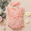 Lace Trim Baby Girl Romper & Headband Set