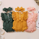 Lace Trim Baby Girl Romper & Headband Set