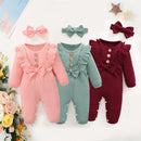 Ruffled Long-Sleeve Baby Girl Romper & Headband Set