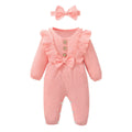 Ruffled Long-Sleeve Baby Girl Romper & Headband Set