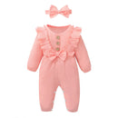 Ruffled Long-Sleeve Baby Girl Romper & Headband Set