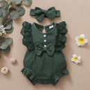 Lace Trim Baby Girl Romper & Headband Set