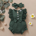 Lace Trim Baby Girl Romper & Headband Set