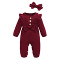 Ruffled Long-Sleeve Baby Girl Romper & Headband Set