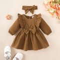 Ruffled Long-Sleeve Baby Girl Dress & Headband SetBaby Dress Set